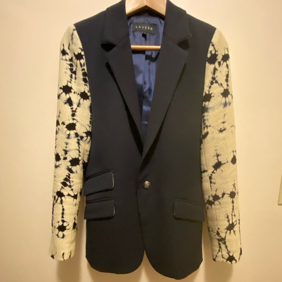 LAVEER blazer Navy with tie dye sleeves, size 6 - Picture 1 of 11